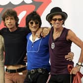 Charlie Watts, Mick Jagger, Ron Wood, and Keith Richards of The Rolling Stones. (Photo by Scott Gries/Getty Images)