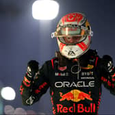 Max Vertsappen celebrates winning the Bahrain Grand Prix