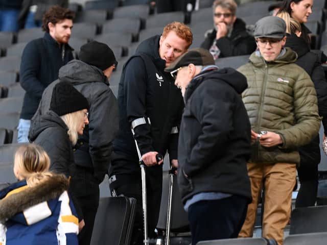 Dean Lewington was on crutches for three weeks following his hamstring surgery in December