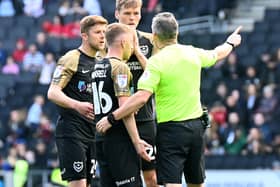 Joe Morrell was give his marching orders shortly before half-time after an altercation with Daniel Harvie