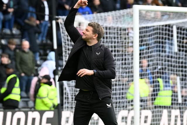 Mark Jackson celebrates earning a point against Derby County on Easter Monday