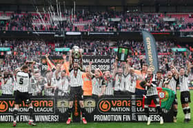 Notts County celebrating their return to the Football League with three former MK Dons in their ranks