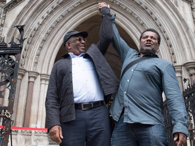 Paul Green (left) and Cleveland Davidson outside the Royal Courts of Justice in London, where the pair have had their convictions overturned by the Court of Appeal (Photo: PA)
