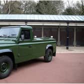 The Land Rover Defender that will be used to transport the coffin of Britain's Prince Philip, Duke of Edinburgh during the funeral procession is parked in Windsor Castle (Photo by STEVE PARSONS/POOL/AFP via Getty Images)
