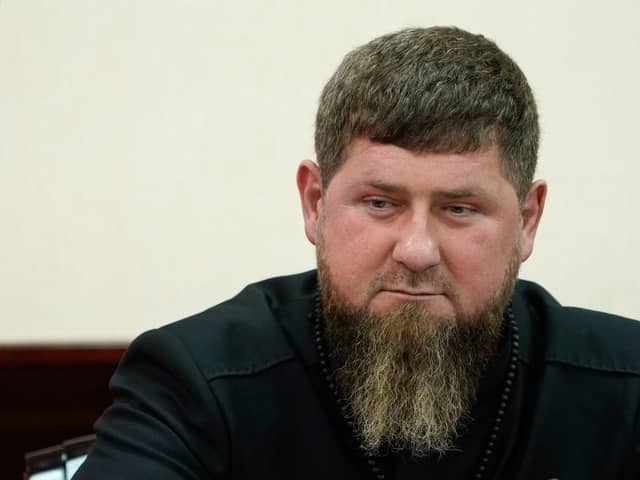 Chechen leader Ramzan Kadyrov attends a meeting of the Council on Interethnic Relations chaired by President Vladimir Putin in Pyatigorsk, Stavropol Krai region, on May 19, 2023. (Photo by TATIANA BARYBINA/Press service of the governor of/AFP via Getty Images)