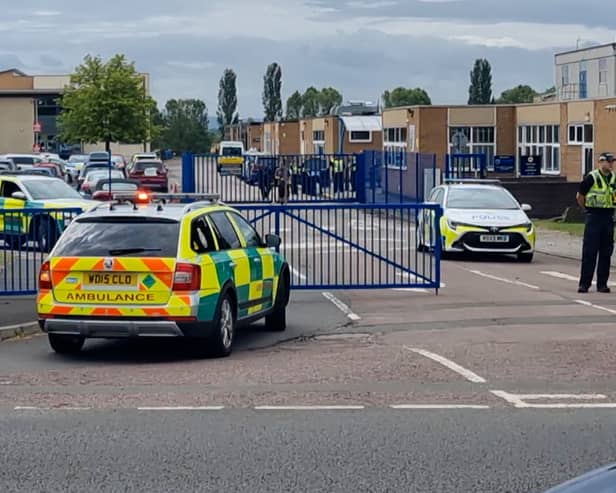 A teenage boy has been arrested after a teacher was stabbed at a secondary school in Tewkesbury, Gloucestershire 