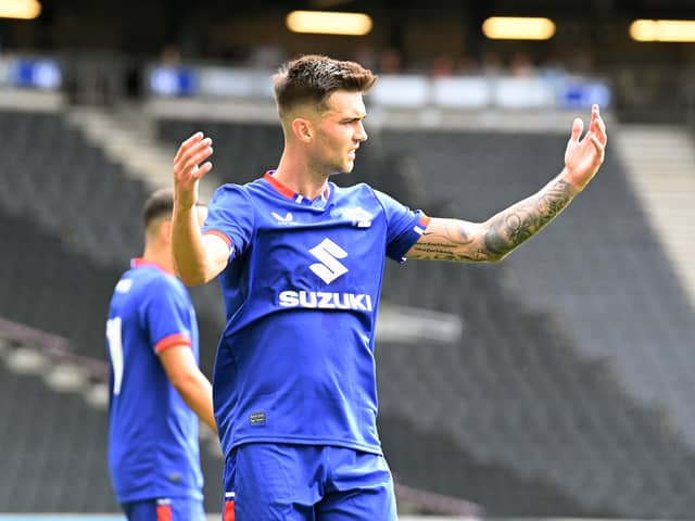 Daniel Harvie shows his frustration against Northampton Town on Saturday. Pic: Jane Russell