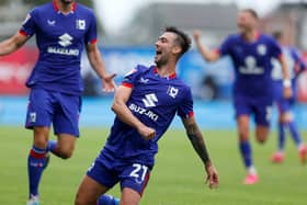 Daniel Harvie netted Dons’ fifth goal of the game in stoppage time in the win over Wrexham on Saturday. Pic: Getty