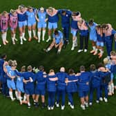 The England side distraught after losing the World Cup final to Spain in Sydney on Sunday. Pic: Getty