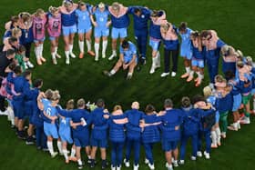 The England side distraught after losing the World Cup final to Spain in Sydney on Sunday. Pic: Getty