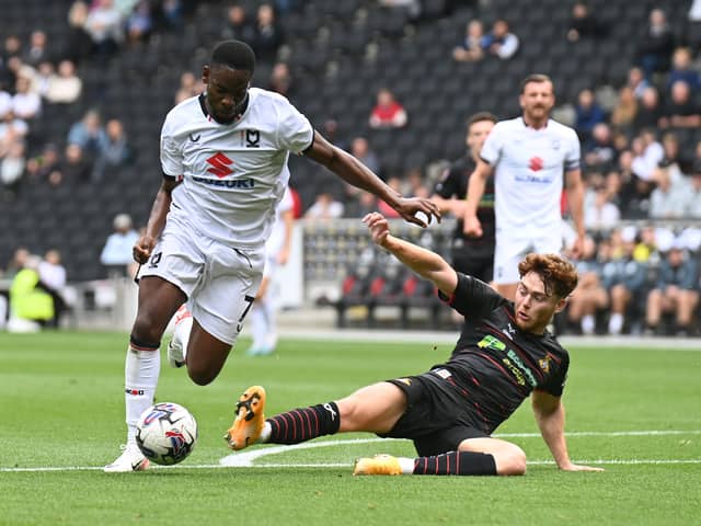 Jonathan Leko in action against Doncaster Rovers at Stadium MK