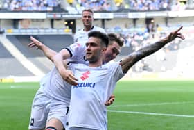 Daniel Harvie celebrating his third goal of the season, coming against Notts County