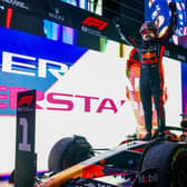 Max Verstappen celebrates his win in Sunday’s Qatar GP