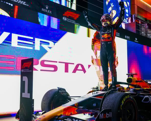 Max Verstappen celebrates his win in Sunday’s Qatar GP