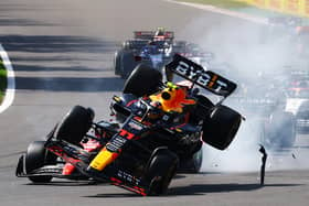 Sergio Perez’s Mexican Grand Prix hopes were ended at the first corner of the first lap on Sunday when he sandwiched Charles Leclerc and was sent into the air
