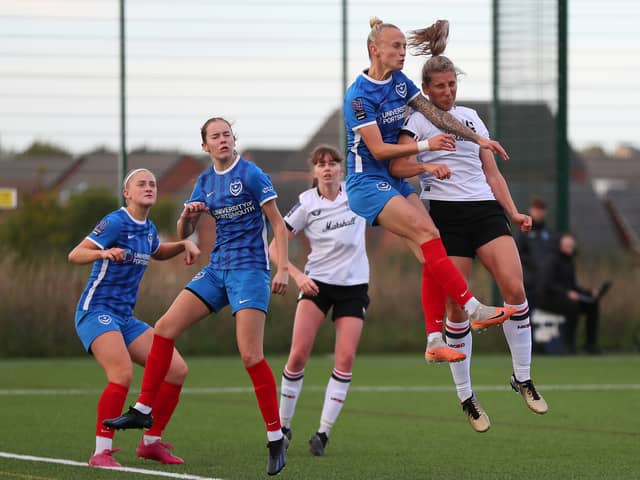MK Dons Women were beaten by Portsmouth at Fairfields Sports Hub on Saturday as Pompey progressed into the quarter finals. Pic: CTF Photography