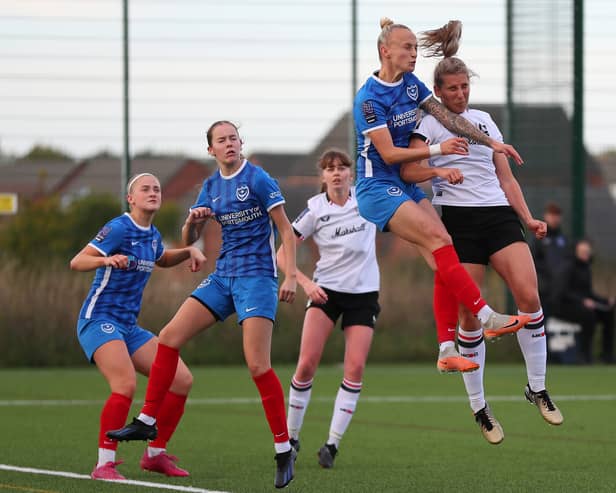 MK Dons Women were beaten by Portsmouth at Fairfields Sports Hub on Saturday as Pompey progressed into the quarter finals. Pic: CTF Photography