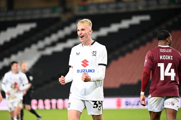 Charlie Waller impressed throughout the game at centre back for MK Dons against Northampton