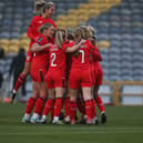 MK Dons Women celebrate scoring against Worcester
