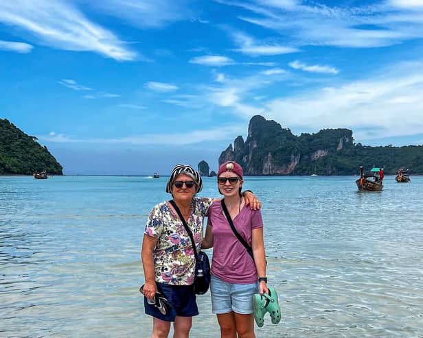 Kate Gearing, 69, was invited to join her daughter, Nessie Gearing and her partner Becca Wolfenden, both 27, on a once-in-a-lifetime trip to Thailand after being given the all-clear from breast cancer 