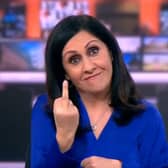 BBC News presenter Maryam Moshiri has apologised after she raised her middle finger to camera seconds before beginning her news bulletin. (Credit: BBC News)