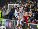 Joe Tomlinson and Alex Gilbey celebrate at Stadium MK