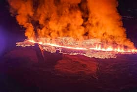 A horrifying video shows the huge amount of scorching lava spewing out of a volcano that has erupted in Iceland. (Photo: AFP via Getty Images)