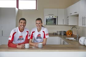 Howdens Game Changer Programme ambassadors Chris Kamara MBE and Jill Scott MBE in a grassroots football club kitchen