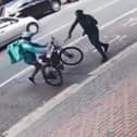 A knife-wielding man attacks a Deliveroo rider.