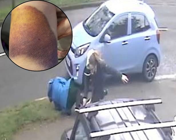 Video footage captures the woman, believed to be in her 30s, smashing into 67-year-old Shirley Smith and knocking her to the ground.  