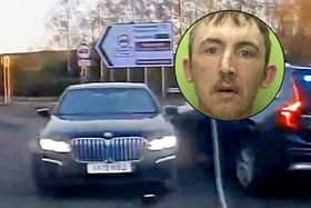 Richard Frost, 42, was filmed on dashcam weaving in and out of traffic at high speed in a black BMW 7 Series.