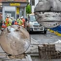 Pavements were torn up and parts of the road surface was washed away after over 40mm of rain fell in just an hour, in Ross-on-Wye, Herefordshire.