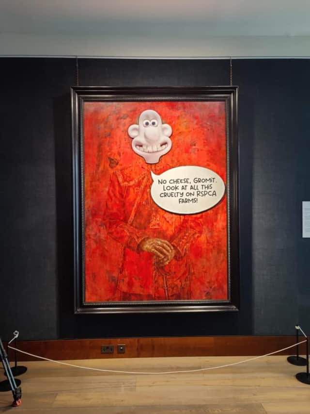 The portrait has been overlaid with an image of Wallace from Wallace & Gromit (Photo: Animal Rising/Supplied)