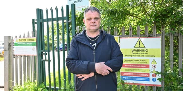 Protestor Simmo Burgess outside Walley's Quarry Landfill Site.