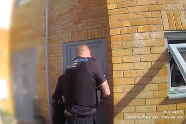 The police have released video footage of a terrifying moment they attended an address in Carr Court, Davenport Close, shortly before August 28 last year and they were faced with a scary situation involving a firearm. Credit: Hampshire and Isle of Wight Constabulary 