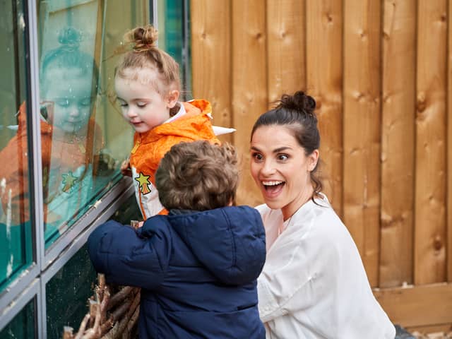 Actress Charlotte Riley plays with children at Warner Bros Studios at The WonderWorks, the first dedicated childcare facility at a UK film or TV studio (Photo: Gareth Cattermole/Getty Images)