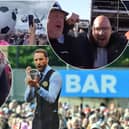 Crowd goes wild as Three Lions is played LIVE at Lytham Festival on the night of England FC's big win against Switzerland at Euro 2024. Credit: Dave Nelson Photography, inset: Lytham Festival, top: Luke Patrick
