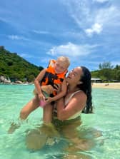Alicia Tunnicliffe, 23, and daughter, Milani, five, on their travels in Asia.
