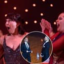 Contestants from Dance Floor Heroes, and inset: Ian Waite and Vincent Simone hosting the charity event at Blackpool Winter Gardens.