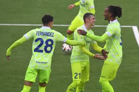 Max Dean celebrates scoring his first goal for Gent in the Europa Conference League
