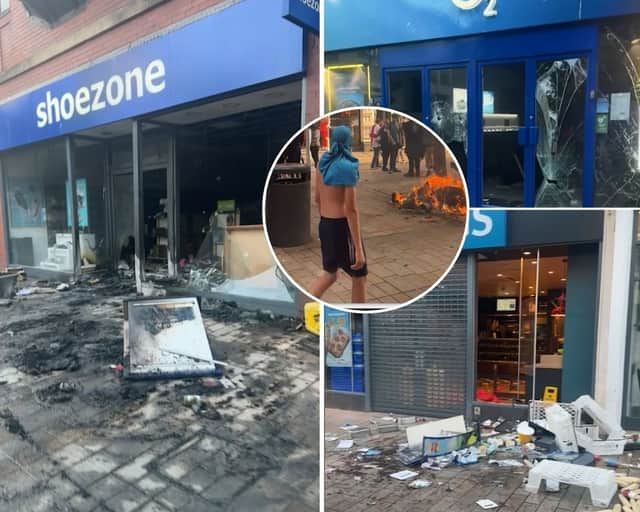 UK Riots: Devastating scenes as yobs set Shoezone on fire and loot high street