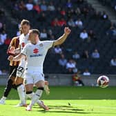 Stephen Wearne should have scored this chance to equalise as Dons were beaten by Bradford City on Saturday