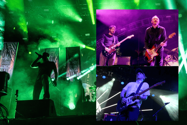Meshuggah (main) are set to headline Arctangent 2024 this week, alongside fellow headliners Explosions In The Sky (inset, top) and Mogwai (inset, bottom)