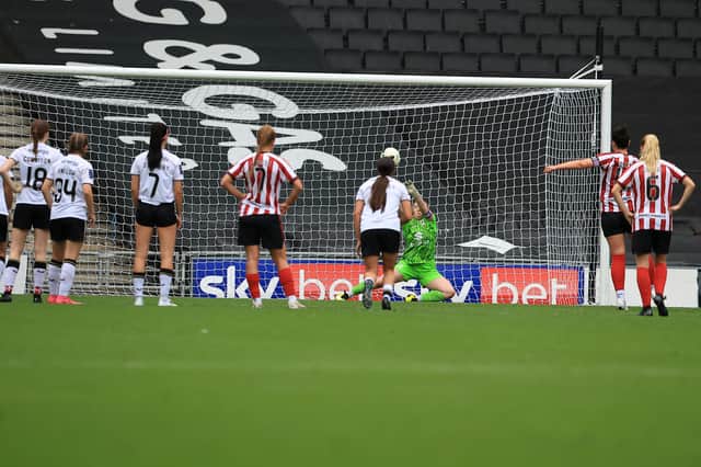 Keeper Anna Draper was beaten from the spot against Cheltenham. Pic: CTF Photography