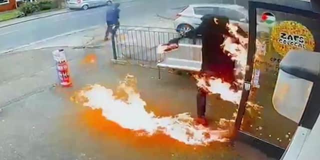 Arsonist sets himself alight trying to torch shop.