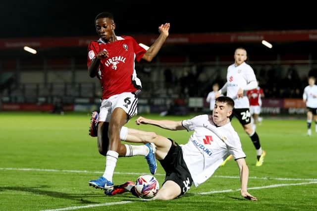 Callum Tripp, making his first league start, made this brilliant challenge to deny Tyrese Fornah from crossing