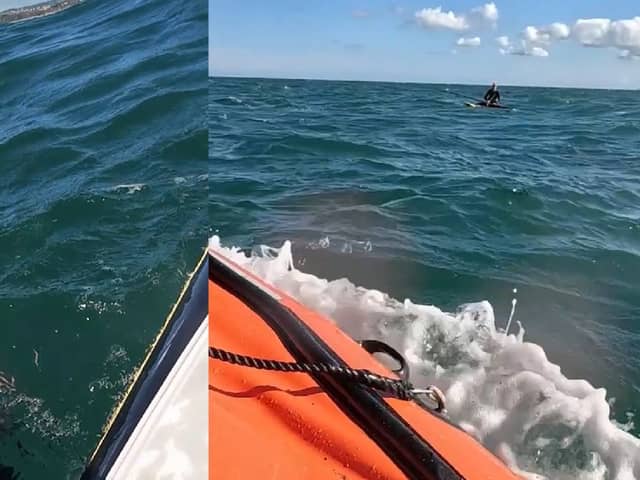 Windsurfer is rescued by RNLI after boom snapped.