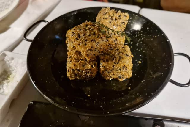 Fried sesame feta.