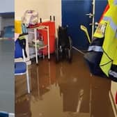 Football pitch submerged in water after thunderstorm.