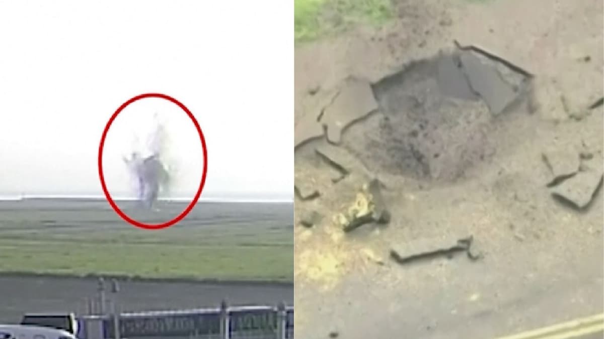 Buried WW2 bomb explodes on airport taxiway leaving 3ft deep crater
